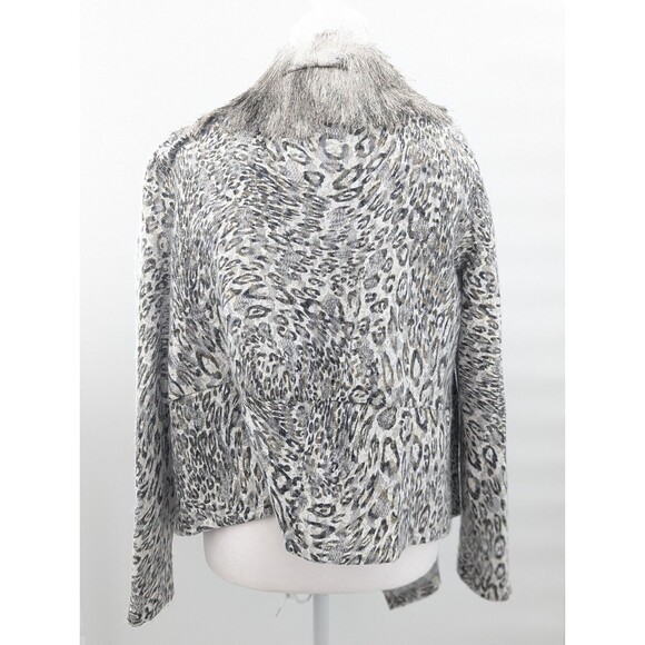 Alberto Makali Wool Black White Snow Leopard Fringe Waterfall Cardigan Size L - Picture 2 of 9